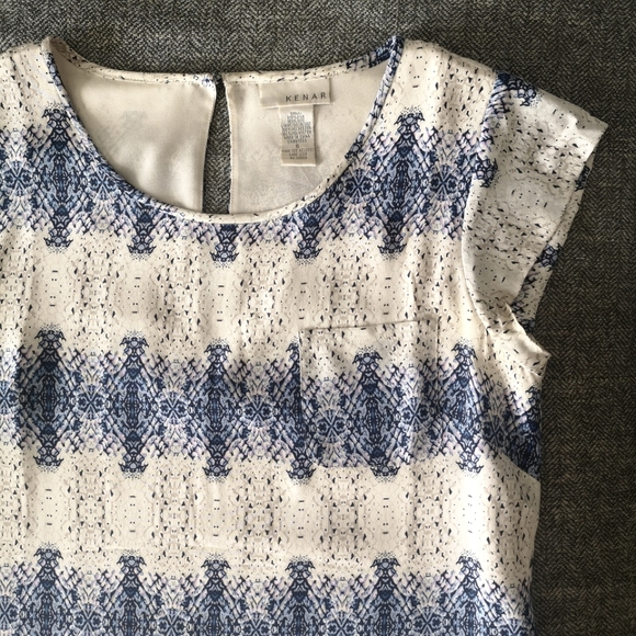 Kenar 100% Silk Blue Porcelaine Print Short Sleeve Dress - Picture 3 of 10